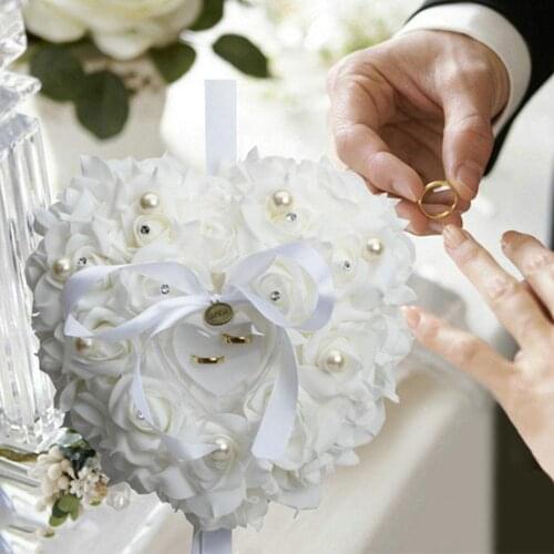 30 1 Pcs Pillow Cushion Favor Heart Shape Ring Box Simulation Rose Flowers Jewelry Case Wedding Party Decor Valentine Day Gift