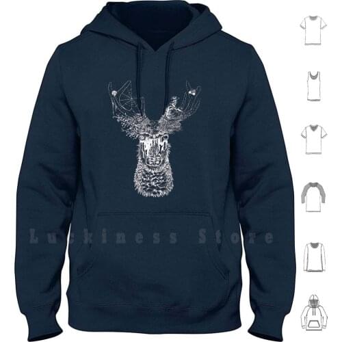 Nature Deer ( White ) hoodies long sleeve Deer Nature Black And White Stag Plants Forest Spirit Nature Guardian