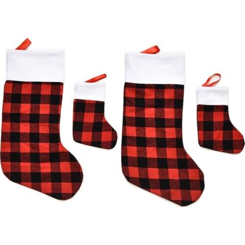 Christmas Decorations Home Decor DIY House Burlap Plaid White Plush Christmas Socks Christmas Gift Bag Christmas Tree Ornaments