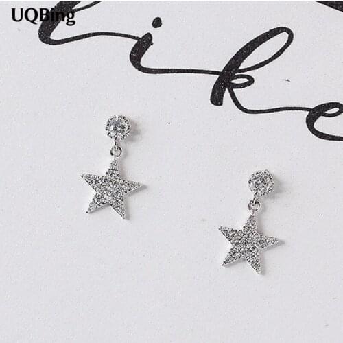 Sterling Silver Jewelry Earrings 925 Sterling Silver Crystal Rhinestone Star Stud Earrings Brincos Pendientes de plata