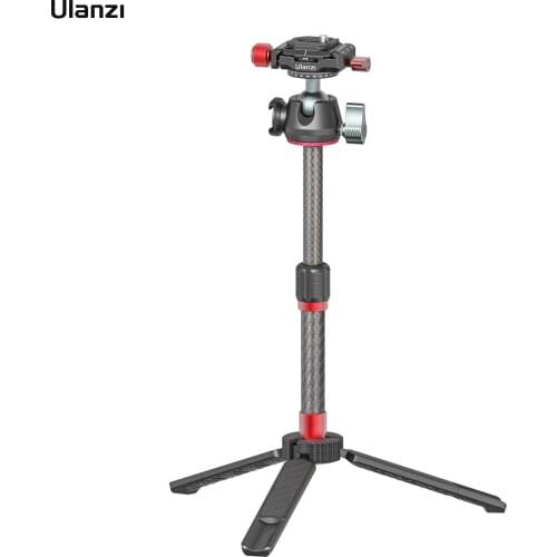 Ulanzi MT-43 Reflex Metal Tripod Selfie Stick Stand Ballhead 2 Levels Height 2.5kg Load Cold Shoe for Vlog Live Streaming Travel
