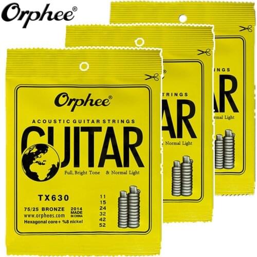 3sets Orphee TX630 011-052 Acoustic Guitar Strings Hexagonal core+8% nickel Bronze Bright tone Extra light guitar Accessories