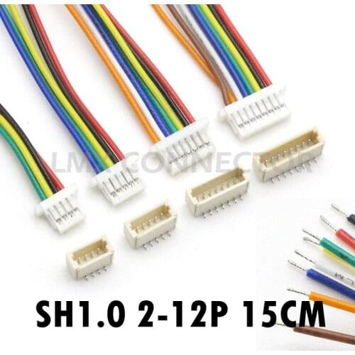 10 sets JST SH 1.0mm Connector with Cable SMD Vertical Male Socket 28AWG 15cm 2P 3P 4P 5P 6P 7P 8P 9P 10P 11P 12 Pin