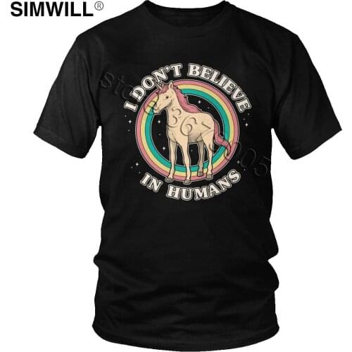 Vintage I Don't Believe In Humans T Shirt Men Short Sleeved Cotton Tee I am unicorn T-shirt Slim Fit Summer Graphic Tee Top Gift