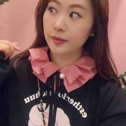 Korean lattice alley blossom fake collar elegant women accessories sweater cotton Women 's Blouse Fake Ribbon Belt Colored