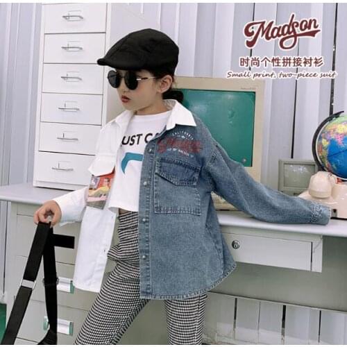 2020 Korean style fashion girls denim patchwork coat full sleeve autumn girls top 4-10t F519