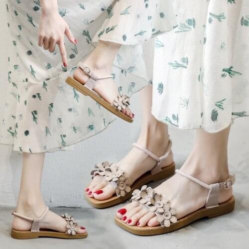Sandals Womens All-match Flat Flower Roman Shoes Flat Sandals Women Shoes Woman Women Sandals Summer Transparent Heels