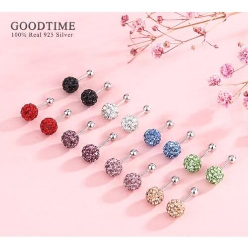 Fashion Earring For Women Pure 100% 925 Sterling Silver Screw Ball Colorful Stud Earring Jewelry Accessories Gift For Girl