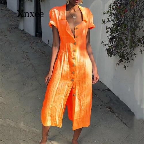 Boho long Plus Size Summer Cotton Linen Dress Boho Button Open Dresses Women Solid Short Sleeve Turn Down Coller Long Dress