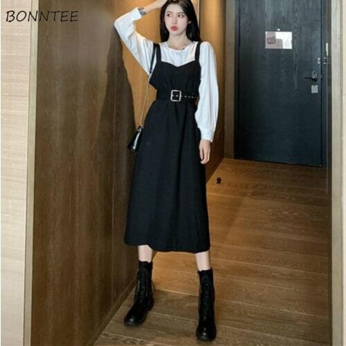 Sleeveless Dresses Women Spaghetti Strap High Waist Sashes Korean Style Streetwear Chic Ins Ulzzang Leisure Cool Girls Female