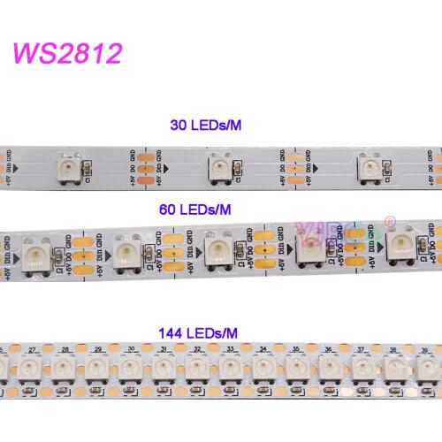 1m/2m/3m/4m/5m WS2812B Smart pixel led strip light;30/60/144 pixels/leds/m;WS2812 IC;IP30/IP65/IP67,DC5V led strip tape