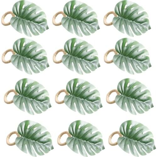 12Pcs Green Leaves Napkin Rings Napkin-Holder Wedding Gifts Mariage Decor Dinner Table Chairs Summer Ring