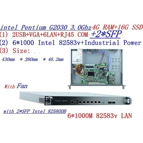 1U firewall server router 6 *1000M INTEL 82583v Gigabit with 2*SFP G2030 3.0Ghz Mikrotik PFSense ROS 4G RAM 16G SSD