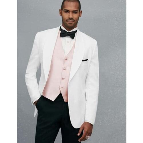 2020 Fresh Fashion White Mens Suits With Pink Vest Handsome Wedding Men Tuxedo Blazer suit With Pants (Jacket+Pants+Vest+Tie)