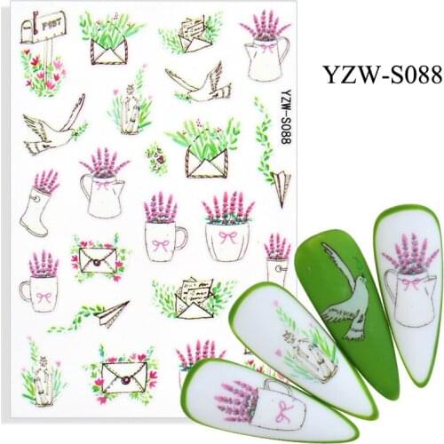 3D Nail Art Sticker Small Fresh Lavender Flower Sliders Foil Decals Fly Birds Nails Decoraciones Manicure Stickers Accessories