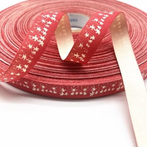 5yds 15mm Christmas Pattern Cotton Ribbon Handmade Design Printed Ribbons for Wedding Christmas Decoration DIY Sewing Fabric #35