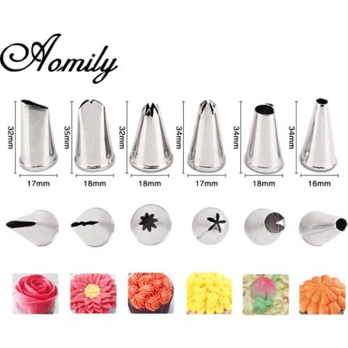 Amoliy 6pcs Stainless Steel Russian Pastry Icing Piping Nozzles Decorating Tip Fondant Cake Decorating Tools Baking Accessories