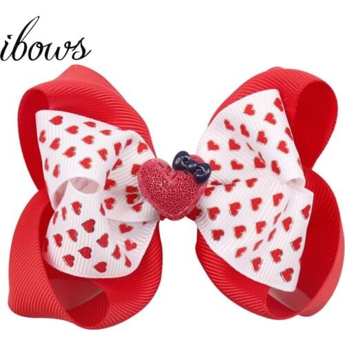 Hair Accessories Hair Bows Girls Hair Clips Valentines Day Dot Love Heart Print Knot Double Layer Kids Hairpins for Hair
