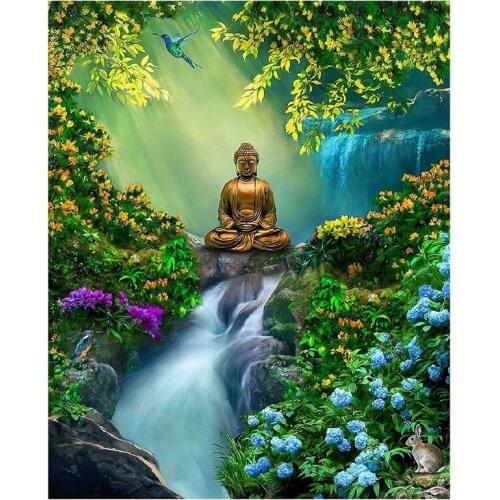 Diamond Painting Full Circle Diamond Kit Rhinestone Picture Art Craft Home Door Decoration (Buddha Mural)