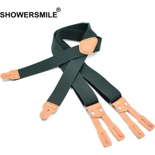 Army Green Men Suspenders Button Shirt Braces Solid Leather High Quality Male Suspenders Straps 125cm*3.5cm