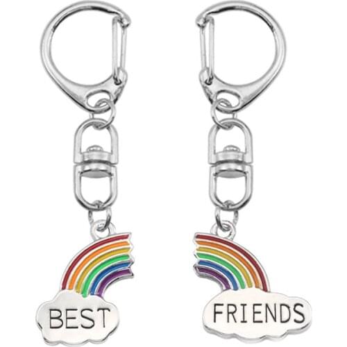 2020 Best Friend Pair Of Splicing Alloy Pendant Keychain Broken Heart Rainbow Friendship Key Chain Male And Female Student Bag