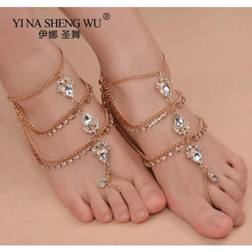 New Fashion Sexy Multilayer Claw Chain Foot Chain Rhinestone Belly Dance Accessories Anklet Crystal Water Drop Pendant Beach 1pc