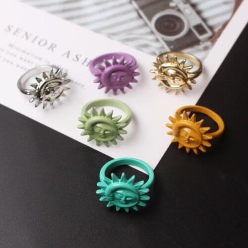 Colorful Candy Color Sun Face Finger Ring Lover Tail Ring Wedding Jewelry Women Party Anel Christmas Girlfriend Gift