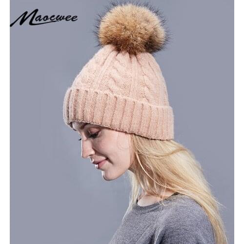 Children Women Winter Beanies Hat Adult Scorpion Ball Head Autumn Cap Marten Hair Solid Color Soft Crochet Natural Fur Outdoor
