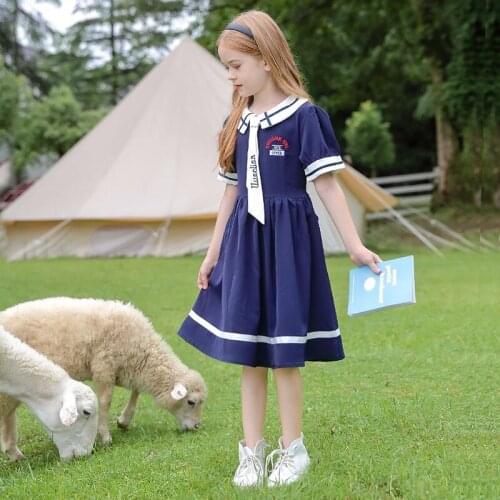 Children Polo Dress Girls School Uniform Clothing Short Sleeve Knee Length Gowns Children Formal Clothing For 5-14 Years Kids