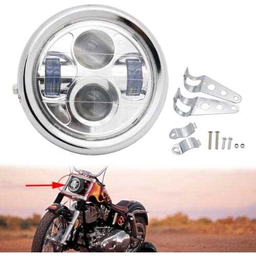 Black/Chrome 6.5" Motorcycle Headlight LED Projection Lamp With Hi/Lo Beam For Sportster Cafe Racer Bobber Iron 883 Dyna