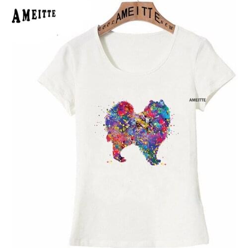 Harajuku Pomeranian Watercolor Print T-Shirt Summer Cute Women Short Sleeve Funny Dog design Cute Girl Tops Fashion Casual Tees