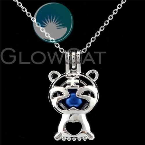 K907 Animal King Tiger Beads Cage Perfume Diffuser Stone Pearl Cage Locket Necklace Pendants for Oyster