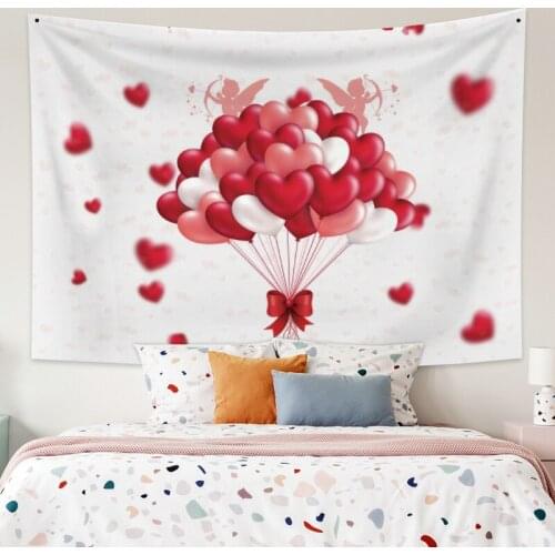 Red Love Balloon Tapestry Vintage Exotic Summer Plant Nature Frame for Bedroom Photography Wall Decor