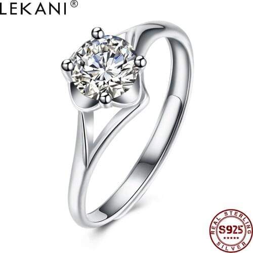 LEKANI Sterling Silver 925 Rings For Girl Adjustable Romantic Petal Shape Design Round Zircon Wedding Ring Jewelry New Arrival