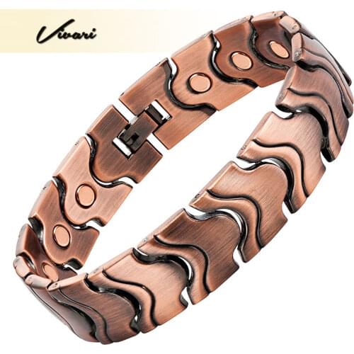 Vivari Mens Health Magnetic Bracelet For Male Bio Energy Healing Classic Link Chain Bangle Wristband Antique Copper Color