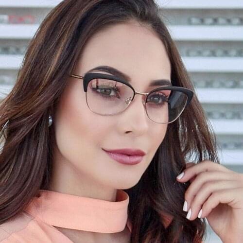 2019 Fashion Women Glasses Round Frame Men Eyeglasses Black Frame Vintage Clear Lens Glasses Optical Cat Eyewear Frame NX