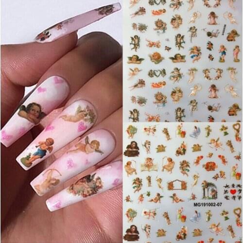 Angel Christian Nail Stickers Virgin Mary Cupid Cross Self-Adhesive Water Transfer Decals Slider Nail Design Nail Decorations