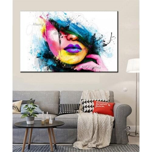 Wall Art Large Fashion Canvas Painting Sexy Women Face Picture Handmade Colorful Abstract Figure Face Oil Painting For Decor