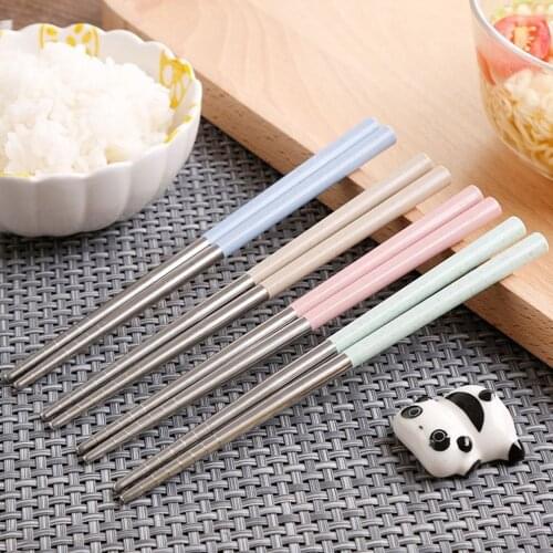 Chinese Style Non-slip Chopsticks Reusable Tableware Chopsticks Stainless Steel Household Cooker 19cm Traditional Kitchen Tool