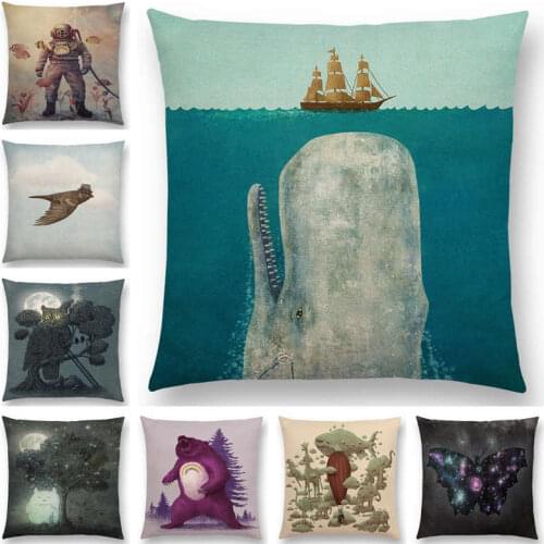 Newest Cute Little Ghost Sailboat Whale Ocean Deer Bear Diver Prints Cushion Cover Sofa Throw Pillow Case