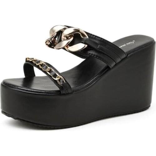 Super High Heels Mules Shoes Women Sandals Black beige New Wedges shoes Platform heels Ladies Slippers Summer Sexy Flip Flops