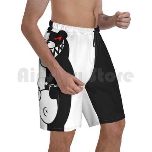 Danganronpa Monokuma Beach Shorts Men Beach Pants Swim Trunks Danganronpa Monokuma Anime Bear Black White Despair