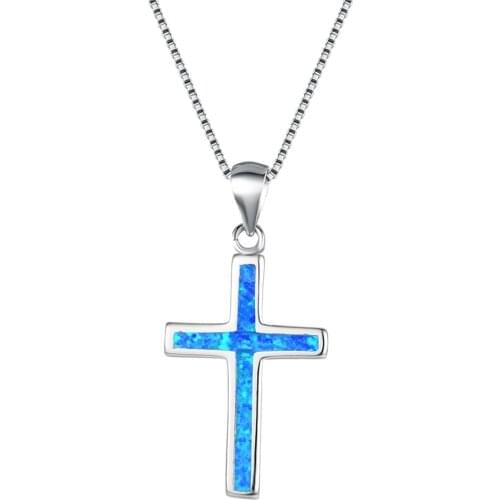 Simple Cross Pendant For Women Fashion Necklace Alloy Fire Opal Charms Wedding Accessories Girl Christmas Gift Free Shipping