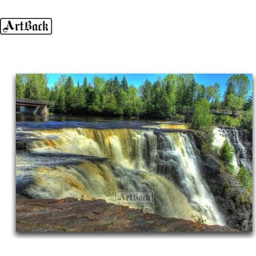 Sale full square diy 5d diamond painting waterfall landscape tree 3d diamond embroidery artwork decorative diamond mosaic gift
