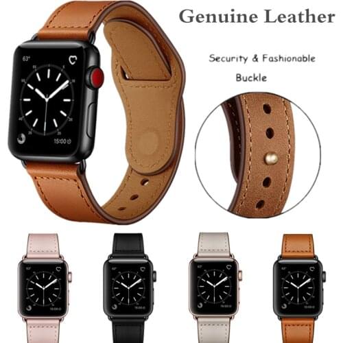 Genuine Leather Watchband Strap for Apple Watch Band Series 6 5 4 3 2 1 SE 44mm 40mm 42mm 38mm Leather Replacement for iWatch