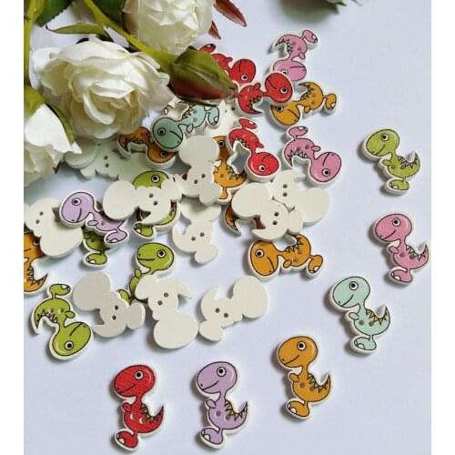 Retail 150Pcs Mixed 2 Holes Cartoon dinosaur Animal Pattern Wood Sewing Buttons Scrapbooking 16x25mm