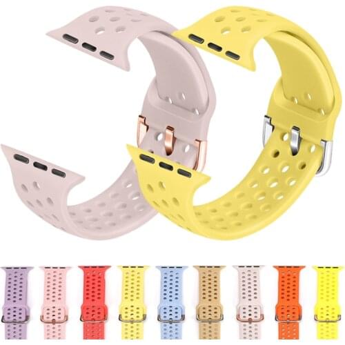 Silicone Sport Strap for Apple Watch Band 4 3 2 1 Band 44 40mm for Iwatch Series 3 2 1 38 42mm Breathable Wristband Accessory