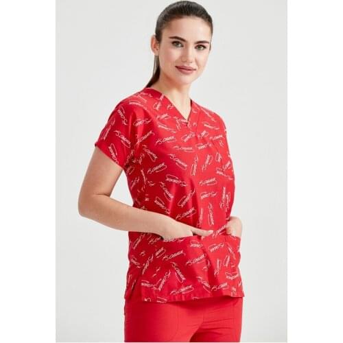 Scrub Nurse Uniform Doctor Apron Ataturk Signed Pattern Surgical the Top Jersey RED