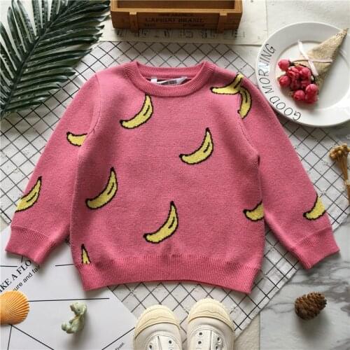 Tonytaobaby Fall and Winter Clothes New Style Baby Girls Rose Pink Banana Element Sweater Girls Sweaters