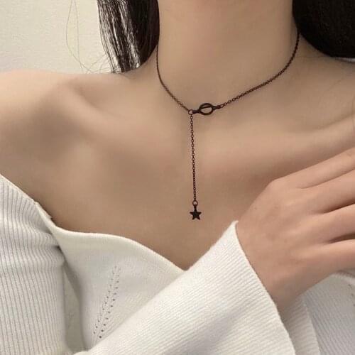 XIALUOKE New Fashion Geometric Black Star Pendant Necklaces For Women Bohemia Short Clavicle Chain Lady Jewelry Accessories